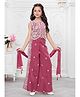 Ministitch Cotton Silk Woven  Sleeveless Zari Work Embroidered Top & Palazzo Set With Dupatta - Pink