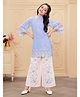 Ministitch Cotton Silk Woven 3/4Th Sleeves Floral Embriodered Kurta and Palazzo Set- Blue