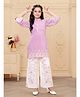 Ministitch Cotton Silk Woven 3/4Th Sleeves Floral Embriodered Kurta and Palazzo Set- Pink