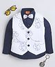 Ministitch Cotton Blend Woven Full Sleeves Shirt With Abstract Embroidered Bow & Waistcoat -Navy Blue