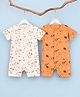 Kidbea Cotton Woven Pack Of 2 Half Sleeves Sport & Dog Printed Rompers - Orange & Matte Silver