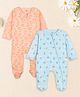 Kidbea Cotton Woven Pack Of 2 Full Sleeves Vehicles & Bunny Printed Footed Rompers - Blue & Light Pink