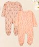 Kidbea Cotton Woven Pack Of 2 Full Sleeves Animals Printed Footed Rompers - Baby Pink & Peach