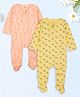 Kidbea Cotton Woven Pack Of 2 Full Sleeves Bunny & Lemon Printed Footed Rompers - Light Pink & Yellow