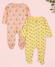 Kidbea Cotton Woven Pack Of 2 Full Sleeves Lemon & Animal Printed Footed Rompers - Peach & Yellow