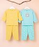 Kidbea Cotton Woven Pack Of 2 Full Sleeves Bows & Animal Printed Tees & Pajamas Set - Yellow & Sky Blue