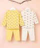 Kidbea Cotton Woven Pack Of 2 Full Sleeves Lemons & Cherries  Printed Tees & Pajamas Set - White & Lemon Yellow