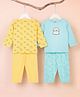 Kidbea Cotton Woven Pack Of 2 Full Sleeves Lemons & Dog Printed Tees & Pajamas Set - Lemon Yellow & Light Blue