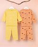 Kidbea Cotton Woven Pack Of 2 Full Sleeves Bow & Sport Printed Tees & Pajamas Set - Light Orange & Yellow