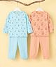 Kidbea Cotton Woven Pack Of 2 Full Sleeves Vehicle & Animal  Printed Tees & Pajamas Set - Peach & Light Blue