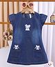 TOONYPORT Denim Woven Cap Sleeves Mouse & Floral Embroidered Dress - Blue