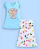 blushh berry Cotton Knit Pack Of 2 Frill Sleeves Floral & Abstract Printed Dresses - Blue & White