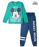 Pine Kids Disney Single Jersey Knit Full Sleeves T-Shirt & Pyjama Night Suit with Mickey Mouse Graphic - Mint