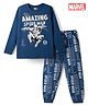 Honeyhap Marvel Single Jersey Knit  Full Sleeve T-shirt & Pyjama Night Suit With Spider Man Graphic & Text Print - Blue