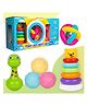 Ratnas Tiny Joy Gift Set 4 in 1 Baby Toy Set with Stacking Rings, Spiral Ball, Roly Poly & Squeezy Balls- Multicolor