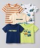 Doodle Poodle Single Jersey Knit Half Sleeves T-Shirts With Striped & Vehicle Print Pack Of 5 -Cream, Navy Blue & Orange