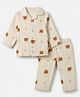 Child World Muslin Knit Full Sleeves Co-ord Shirt & Pajama Night Suit with Teddy & Paw Print - Lemon