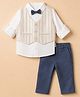 Child World Textile Woven Full Sleeves Three Piece Party Suit With Waistcoat & Bow - Navy Blue