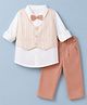 Child World Textile Full Sleeves Three Piece Party Suits With Bow & Waistcoat - Peach