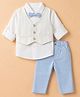 Child World Textile Woven Full Sleeves 3 Piece Party Suit with Bow - Blue
