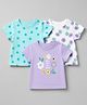Doodle Poodle 100% Cotton Knit Half Sleeves Polka Dots & Floral Printed Tops Pack Of 3 - Aqua Blue Lavender & White