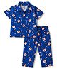 Doodle Poodle Single Jersey Knit Full Sleeves Shirt & Pyjama Co-ords Night Suit With Bear Print - Navy Blue