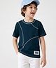 Arias 100 % Cotton Knit Half Sleeves Embroided T-Shirt - Teal Blue