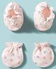 Bubble Pop Interlock Knit Mitten & Booties Set With Heart Print - Pink