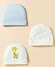 Bubble Pop Interlock Knit Baby Caps With Animal & Fruit Print Pack of 3 Multicolor - Diameter 11 cm