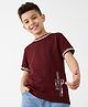 Arias Cotton Knit T-Shirt with Half Sleeves and Never Give Up Print - Maroon
