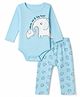 Doodle Poodle Interlock Knit 100% Cotton Printed Full Sleeves Elephant Printed Onesies With Diaper Leggings - Blue