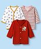 OHMS Single Jersey Knit Full Sleeves Striped Jhablas with Panda Mouse Airplane Floral Print Pack of 3 - White Red Pink
