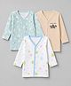 OHMS Single Jersey Knit Full Sleeves Jhablas With Floral & Star Print - Aqua Blue, Peach & White