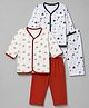 OHMS Single Jersey Knit Full Sleeves Co-Ords T-Shirt & Pyjama Night Suit with Nautical Print Pack of 2 - Red & Navy Blue