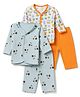 OHMS Single Jersey Knit Full Sleeves Co-Ords T-Shirt & Pyjama Night Suit with Vehicle & Cat Print Pack of 2 - Orange & Sea Green