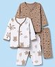 OHMS Single Jersey Knit Full Sleeves Co-Ords T-Shirt & Pyjama Night Suit with Mushroom & Tortoise Print Pack of 2 - White & Brown