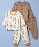 OHMS Single Jersey Knit Full Sleeves Co-Ords T-Shirt & Pyjama Night Suit with Mushroom & Animal Print Pack of 2 - White & Brown