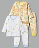 OHMS Single Jersey Knit Full Sleeves Co-Ords T-Shirt & Pyjama Night Suit with Star Print Pack of 2 - White & Yellow