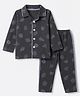 OHMS Single Jersey Knit Full Sleeves Shirt & Pyjama Night Suit Co-Ords Set With Leaf Print - Charcoal Grey