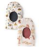 OHMS Single Jersey Knit Monkey Cap With Animal & Vehicle Print Pack of 2 White - Diameter 14 cm