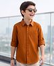 Pine Kids Cotton Woven Full Sleeves Solid Colour Shirt-Rust Orange