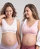 Bella Mama Cotton Blend Knit Sleep Bra With Polka Dot Print 40B Pack of 2 - White & Pink