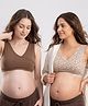 Bella Mama Cotton Elastane Knit Printed Sleep Bra 42B Pack of 2 - Brown & Pink