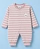 Mini Taurus Knitted Full Sleeves Striped Romper With Bear Face Applique - Mauve
