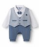 Mini Taurus Knit Full Sleeves Striped Party Romper with Attached Bow - Blue