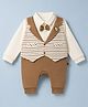Mini Taurus Knit Full Sleeves Striped Party Romper with Attached Bow -Tan