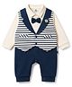 Mini Taurus Knit Full Sleeves Striped Party Romper with Attached Bow - Navy