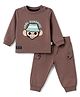 Mini Taurus 100% Cotton Knit Full Sleeves Animal & Text Printed T-Shirt & Pant Set - Brown