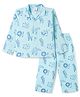Mini Taurus Knit Full Sleeves Co-Ords Animals Printed Shirt & Pajama Night Suit - Aqua