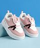 Babyoye Lace Up Sneaker With Hearts Print & Applique - Pink